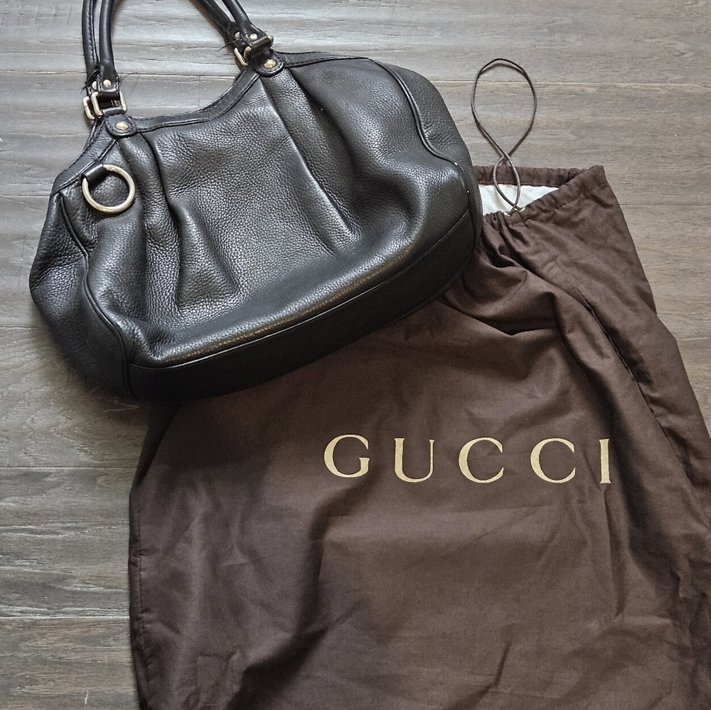 GUCCI Sukey Shoulder Tote Bag Black Leather